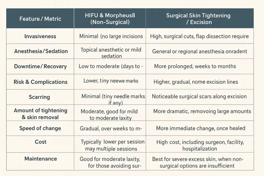 Table showing benefits of Lipo Freeze 2 U Northwich treatments for skin tightening following weight loss injections.